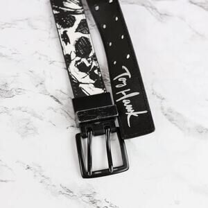 Tony Hawke Black White Faux Leather Skull Print Reversible Belt Small 22-24" Kid